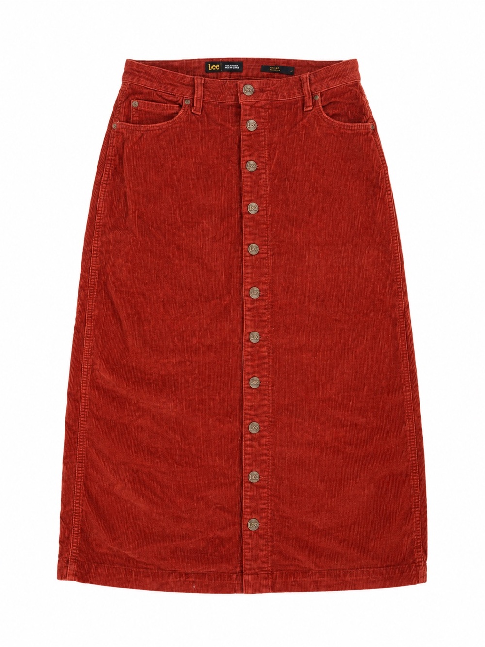 Lee Women's Button-Front Corduroy Midi Skirt in Rust
